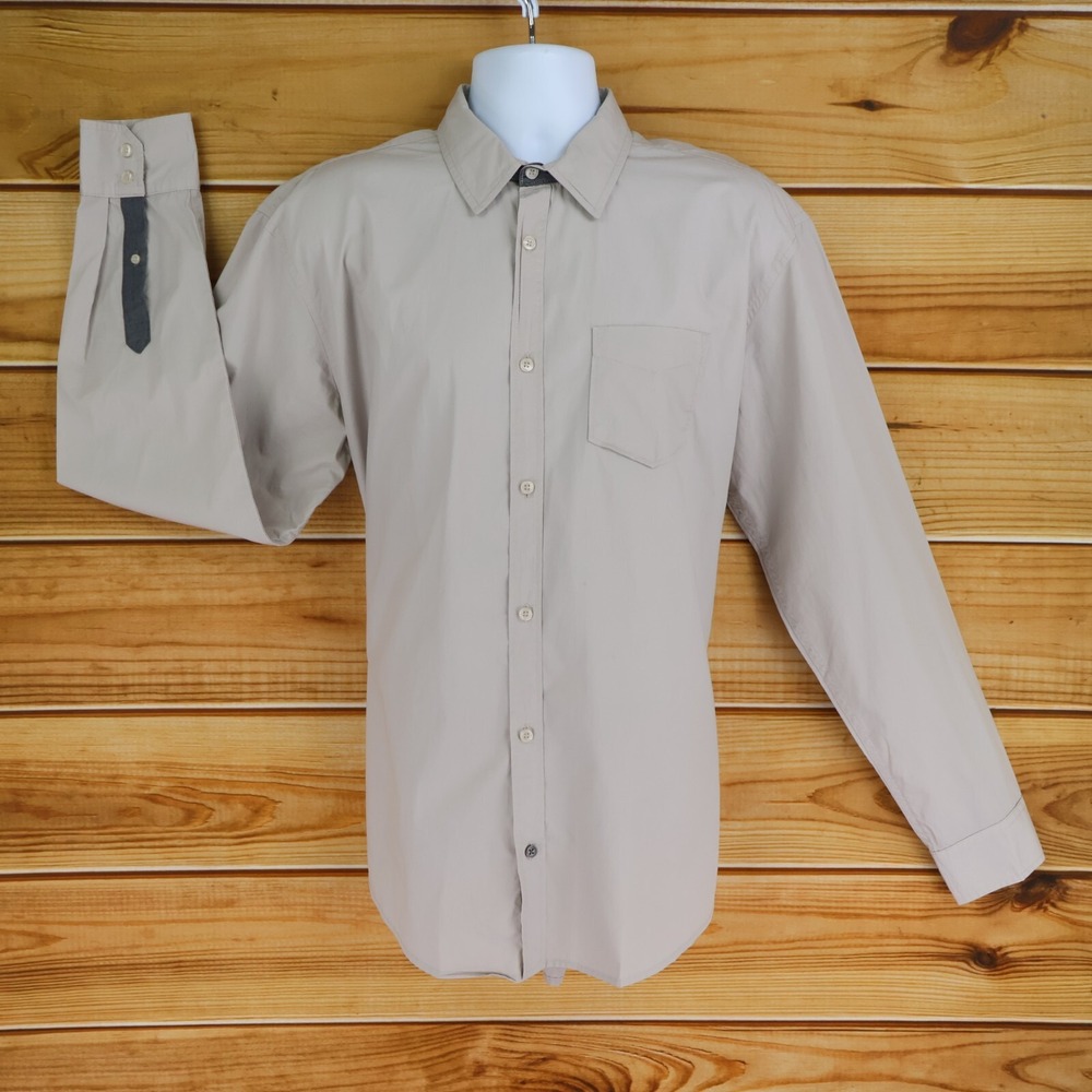 Trouvaille Paris Dress‎ Shirt Mens Size XL Beige 100% Cotton Point Collar